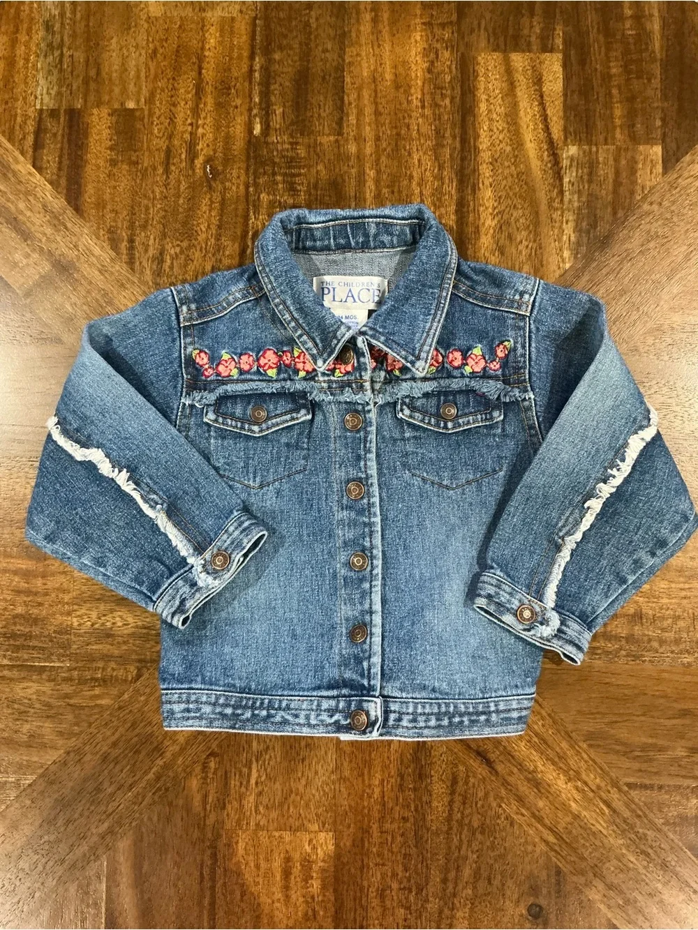 The Childrens Place 24 Months Blue Denim Floral Embroidered Jacket